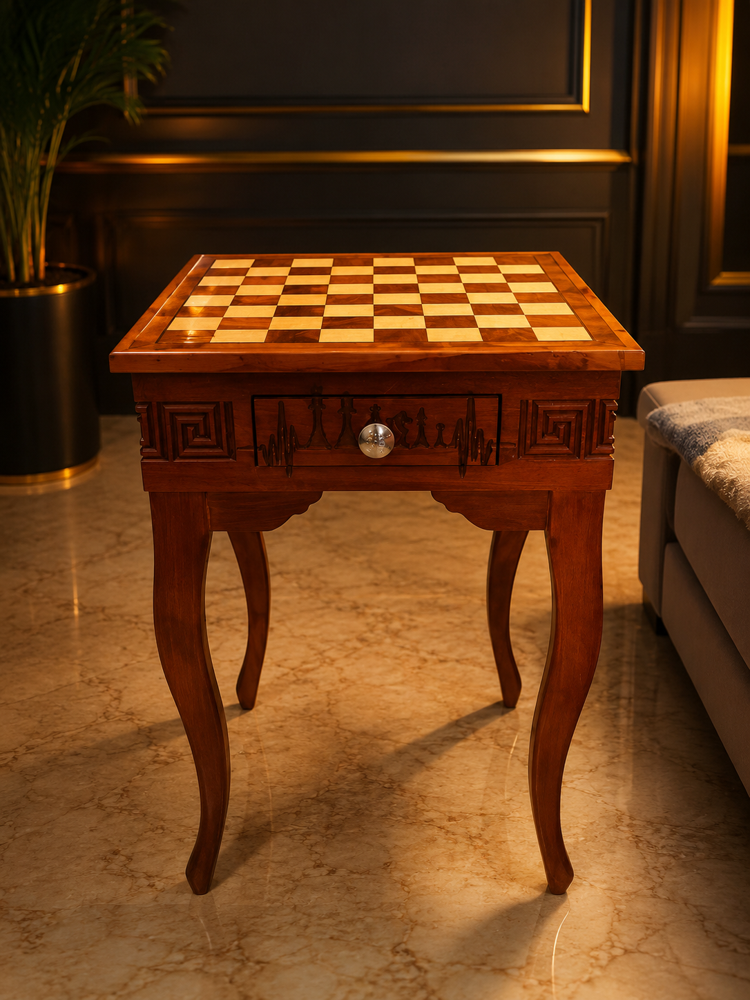 Table d'échecs marocaine en bois de Thuya
